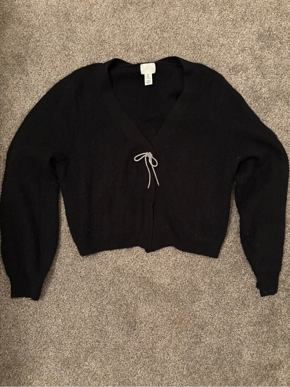 H&M Black Cardigan with rhinestone bow detail